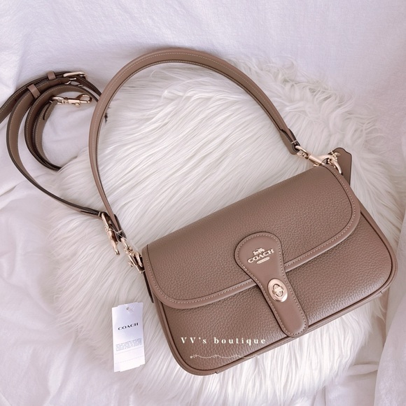 NWT Coach Hadley Shoulder Flap Turnlock Bag Crossbody Leather Dark Stone CY683 - Picture 3 of 11